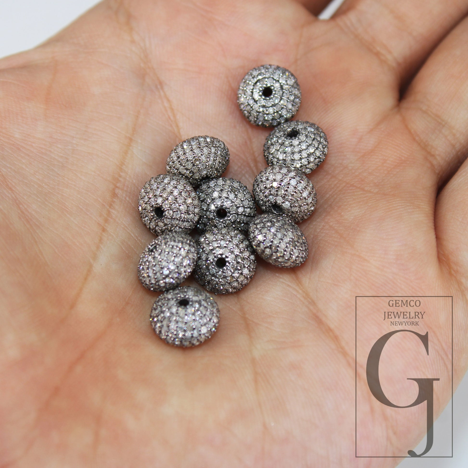 8mm/10mm/12mm Rondelles Pave Diamond Bead / Pave Spacers Design Pave Brilliant Cut Diamond 925 Sterling Silver Handmade Donut Beads Jewelry