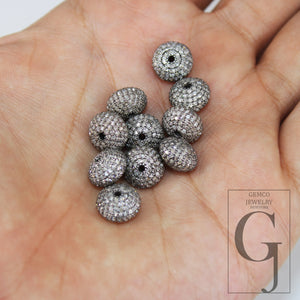 8mm/10mm/12mm Rondelles Pave Diamond Bead / Pave Spacers Design Pave Brilliant Cut Diamond 925 Sterling Silver Handmade Donut Beads Jewelry