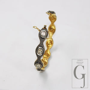 14k Gold Finish Polki Flat Diamond Bangle Rosecut Pave Diamond Bangle Bracelet 925 Sterling Silver Handmade Finish Diamond Bangle Bracelet