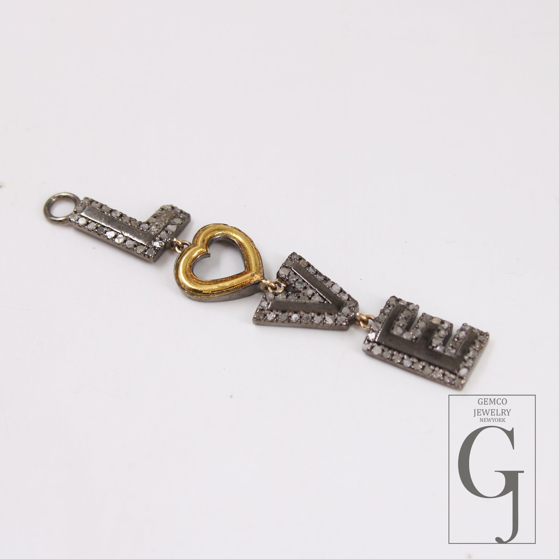 LOVE pendant Rosecut Pave Diamond Pendant 925 Sterling Silver Handmade Finish Diamond Jewelry Necklace Pendant