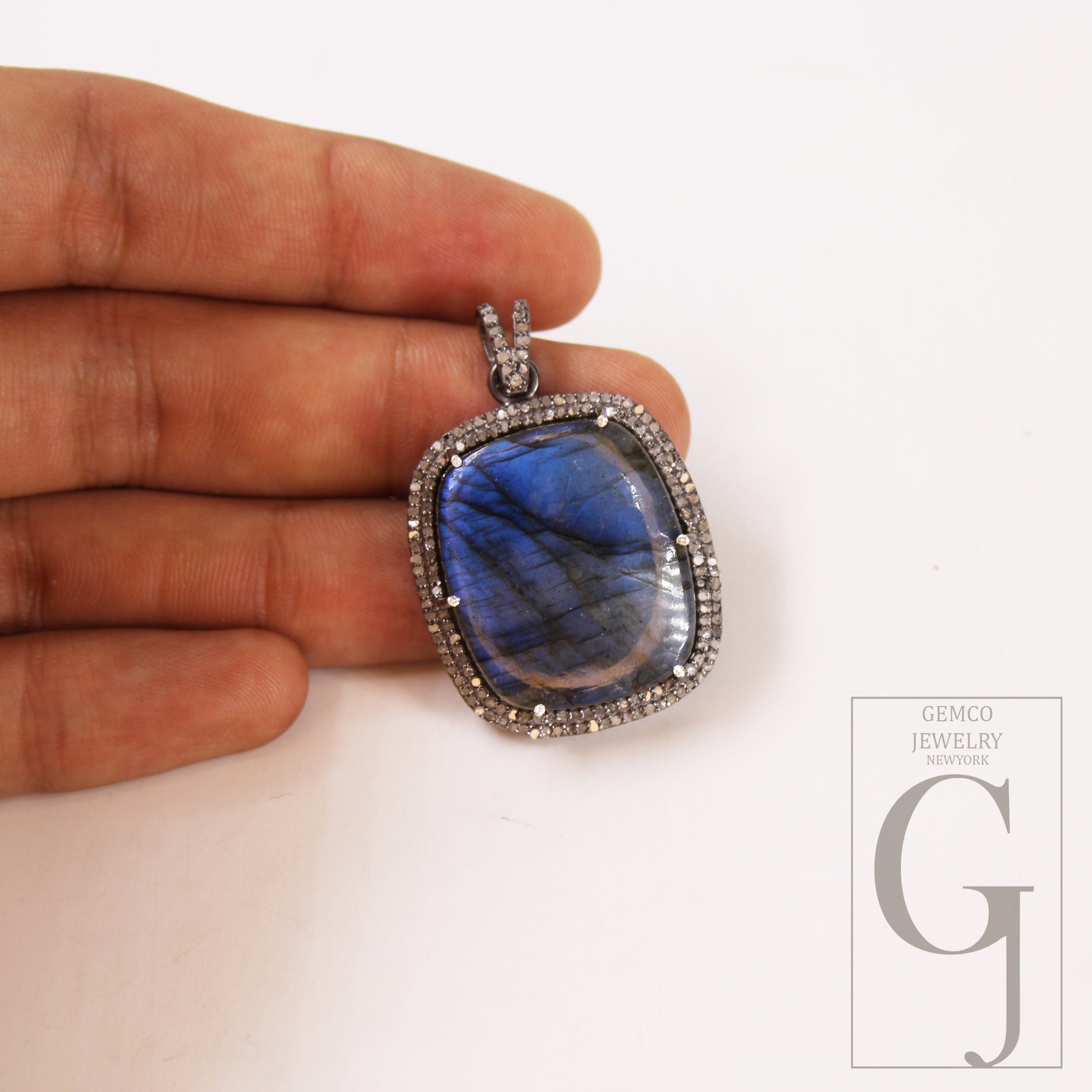 Antique Look Labradorite Pendant Designer Rosecut Pave Diamond 925 Sterling Silver Handmade Finish Pendant Diamond Charms Necklace Pendant