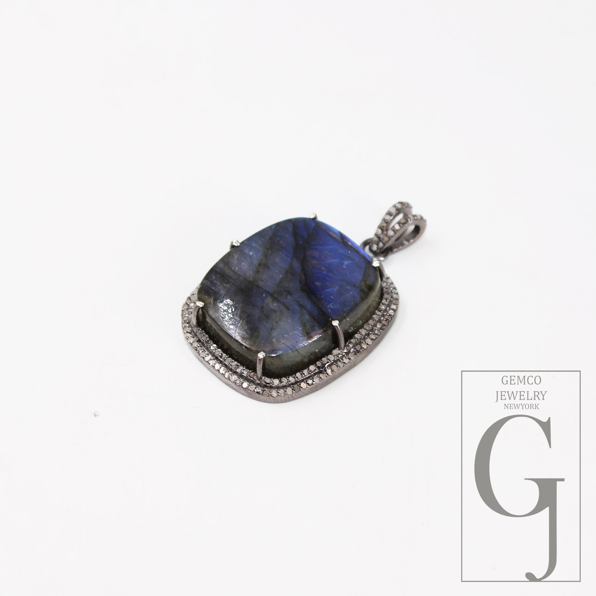 Antique Look Labradorite Pendant Designer Rosecut Pave Diamond 925 Sterling Silver Handmade Finish Pendant Diamond Charms Necklace Pendant