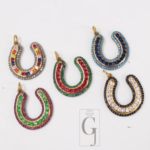 1pc Horseshoe Pendant Rosecut Pave Diamond Pendant 925 Sterling Silver Handmade Finish Diamond , Green, Blue, Red, Black Jewelry Pendant