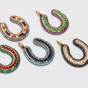 1pc Horseshoe Pendant Rosecut Pave Diamond Pendant 925 Sterling Silver Handmade Finish Diamond , Green, Blue, Red, Black Jewelry Pendant