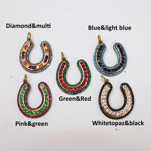 1pc Horseshoe Pendant Rosecut Pave Diamond Pendant 925 Sterling Silver Handmade Finish Diamond , Green, Blue, Red, Black Jewelry Pendant
