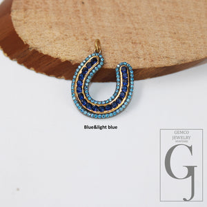 1pc Horseshoe Pendant Rosecut Pave Diamond Pendant 925 Sterling Silver Handmade Finish Diamond , Green, Blue, Red, Black Jewelry Pendant