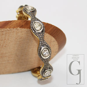 14k Gold Finish Polki Flat Diamond Bangle Rosecut Pave Diamond Bangle Bracelet 925 Sterling Silver Handmade Finish Diamond Bangle Bracelet