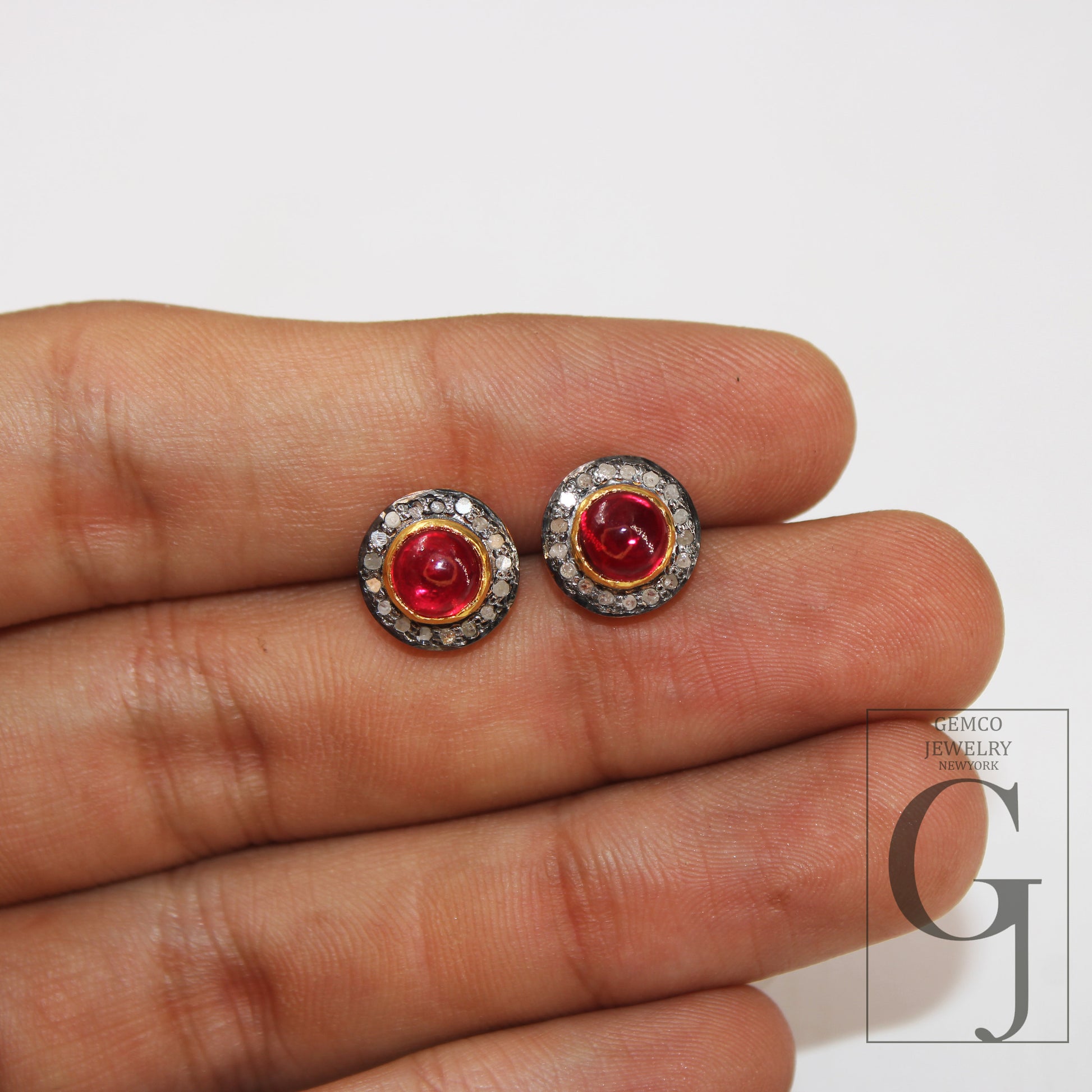 14k gold Ruby earring studs earrings Pave rosecut diamond 925 sterling silver handmade beautiful diamond pave stud earrings jewelry tops