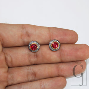 14k gold Ruby earring studs earrings Pave rosecut diamond 925 sterling silver handmade beautiful diamond pave stud earrings jewelry tops