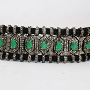 Green Emerald Design Thread Bracelet Rosecut Pave Diamond Thread Bangle Bracelet 925 Sterling Silver Handmade Finish Bangle Macrame Bracelet