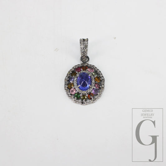Beautiful multi tourmaline tanzanite pendant designer Rosecut pave diamond pendant 925 sterling silver handmade finish necklace pendant