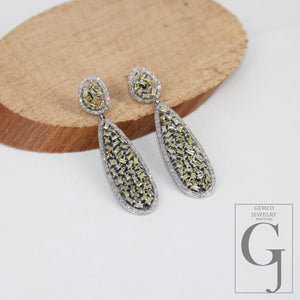 Beautiful Designed Baguettes Pave Diamond Earring Sterling Silver Earring Pave Diamond Silver Earring 925 Sterling Diamond Earring
