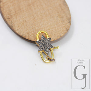 1pc Design Lobster Clasp Rosecut Pave Diamond Starburst Spring Clasp 925 Sterling Silver Handmade Finish Diamond Necklace Clasp Sale Jewelry