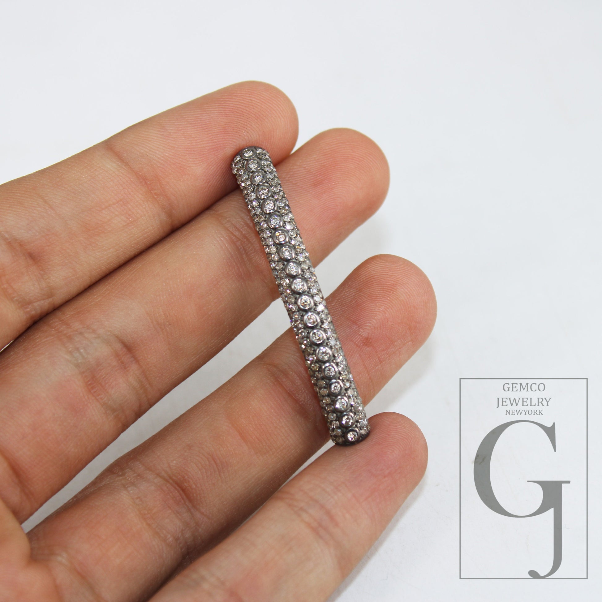 AAA Brilliant Cut Pave Diamond Connector 925 Sterling Silver Connector Handmade Diamond Tube Diamond Bracelet Connector Ready To Use Finding
