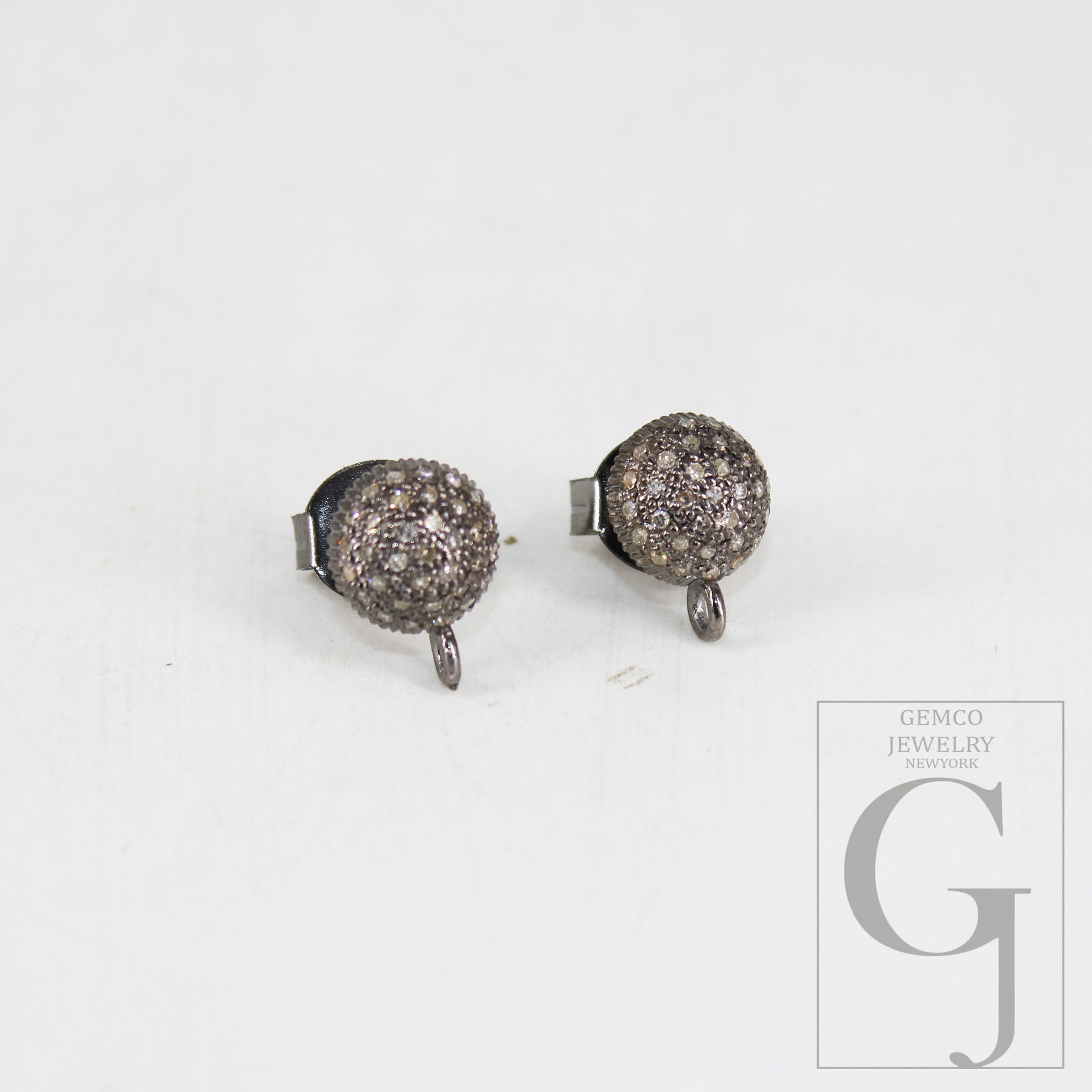 1 pair oxidized Pave brilliant diamond 925 sterling silver handmade very beautiful diamond pave stud earrings with loop