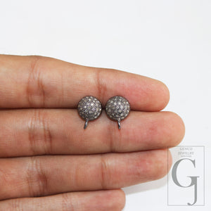 1 pair oxidized Pave brilliant diamond 925 sterling silver handmade very beautiful diamond pave stud earrings with loop