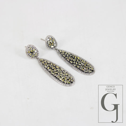 Beautiful Designed Baguettes Pave Diamond Earring Sterling Silver Earring Pave Diamond Silver Earring 925 Sterling Diamond Earring