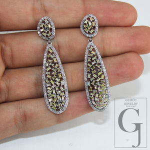 Beautiful Designed Baguettes Pave Diamond Earring Sterling Silver Earring Pave Diamond Silver Earring 925 Sterling Diamond Earring