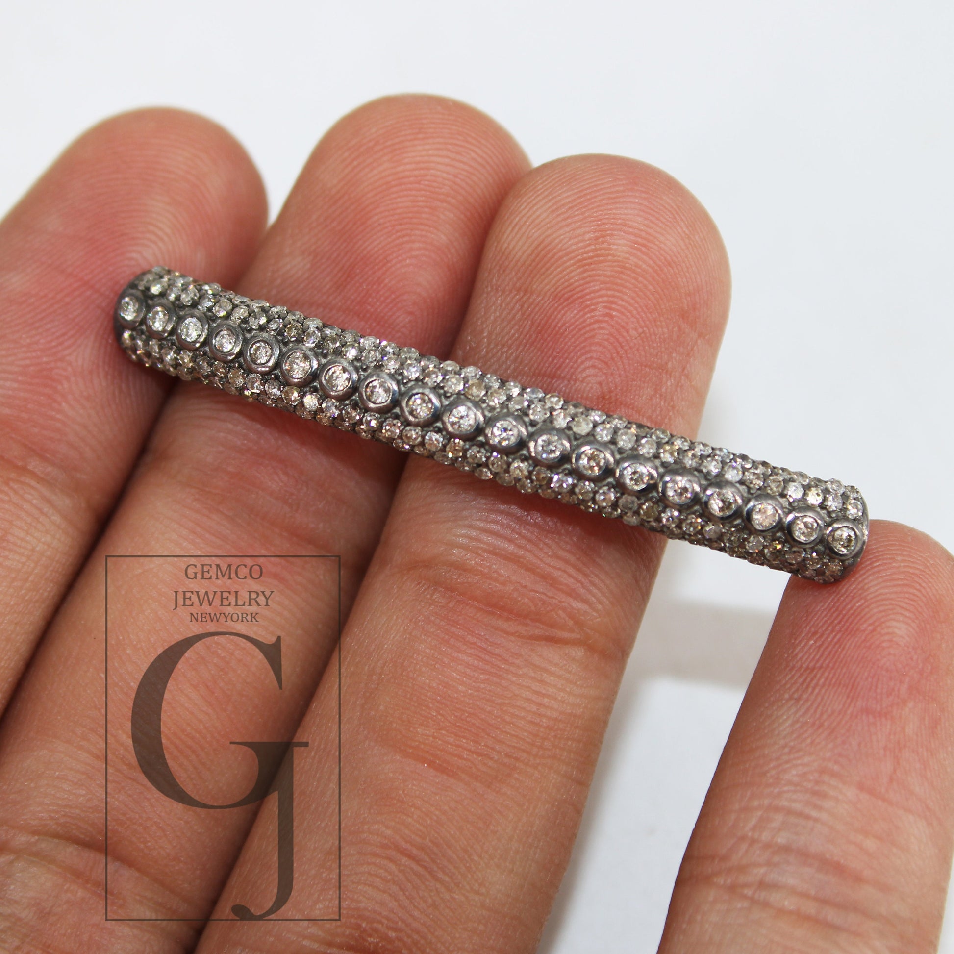 AAA Brilliant Cut Pave Diamond Connector 925 Sterling Silver Connector Handmade Diamond Tube Diamond Bracelet Connector Ready To Use Finding