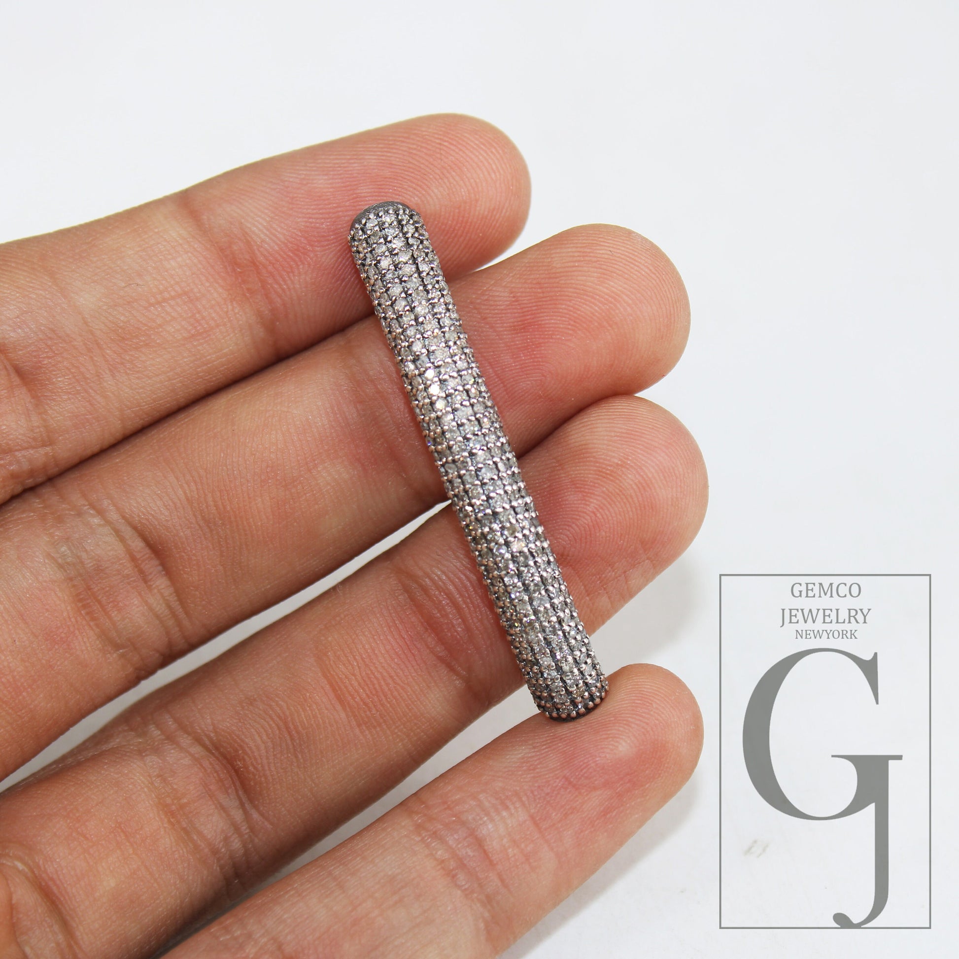 1pc AAA Brilliant Cut Pave Diamond Connector 925 Sterling Silver Connector Handmade Diamond Connector Tube Design Diamond Bracelet Connector