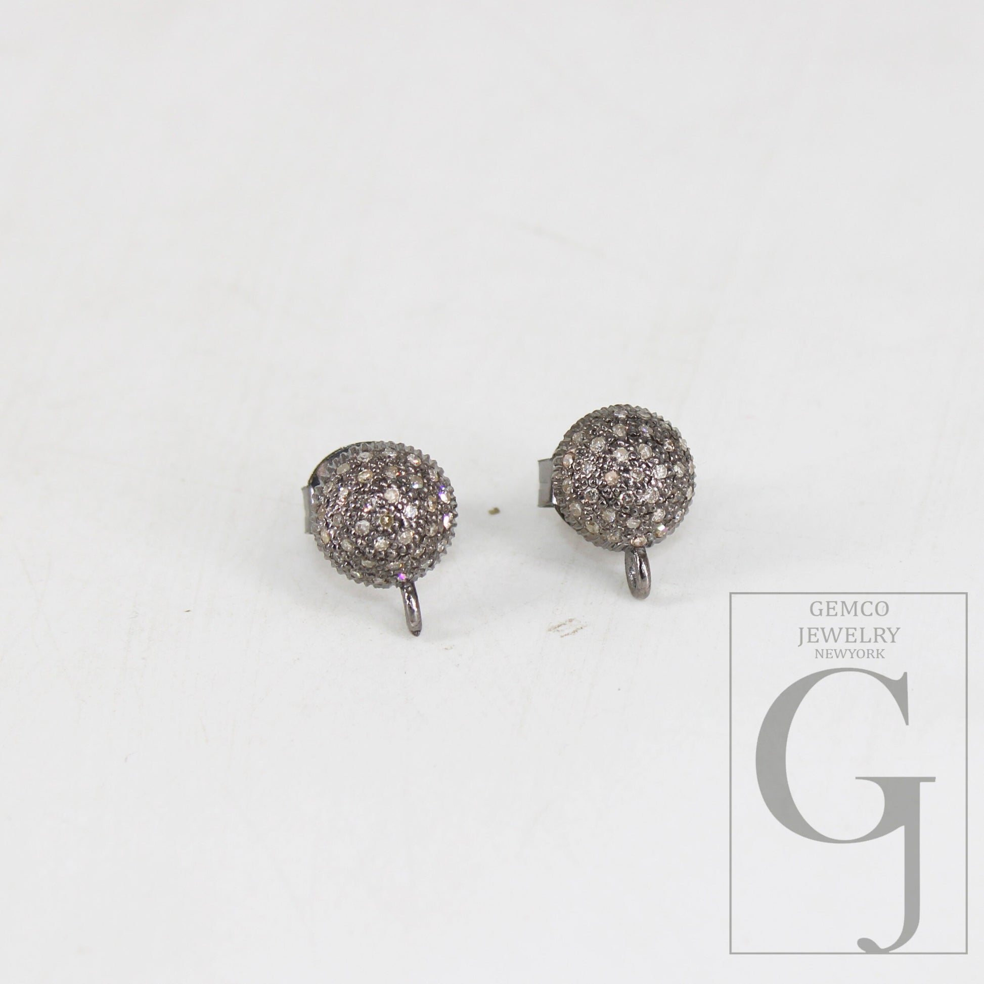 1 pair Oxidized Pave Brilliant Diamond 925 Sterling Silver Handmade Very Beautiful Diamond Pave Stud Earrings With Loop