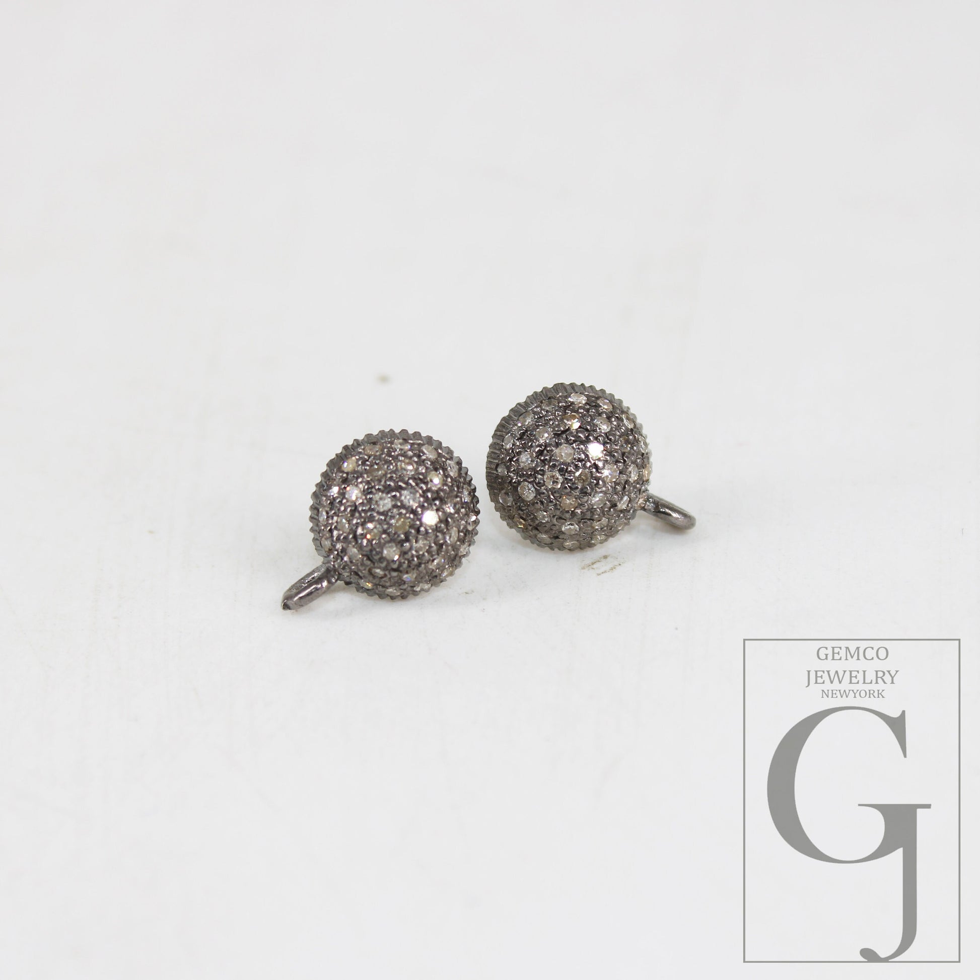 1 pair Oxidized Pave Brilliant Diamond 925 Sterling Silver Handmade Very Beautiful Diamond Pave Stud Earrings With Loop