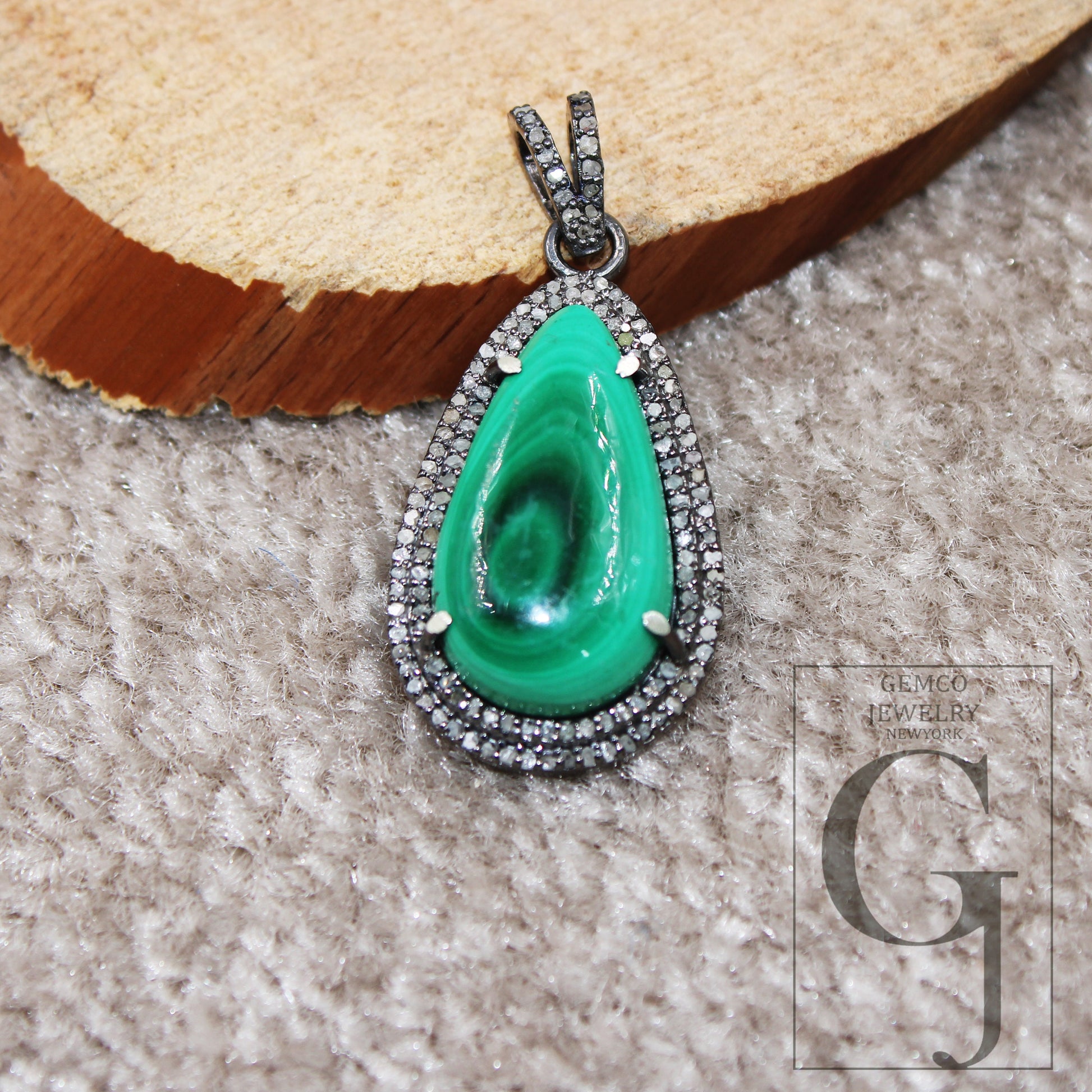 Antique Look Malachite Pendant Designer Rosecut Pave Diamond Pendant Sterling 925 Silver Handmade Finish Diamond Charms Necklace Pendant