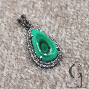 Antique Look Malachite Pendant Designer Rosecut Pave Diamond Pendant Sterling 925 Silver Handmade Finish Diamond Charms Necklace Pendant