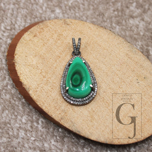 Antique Look Malachite Pendant Designer Rosecut Pave Diamond Pendant Sterling 925 Silver Handmade Finish Diamond Charms Necklace Pendant