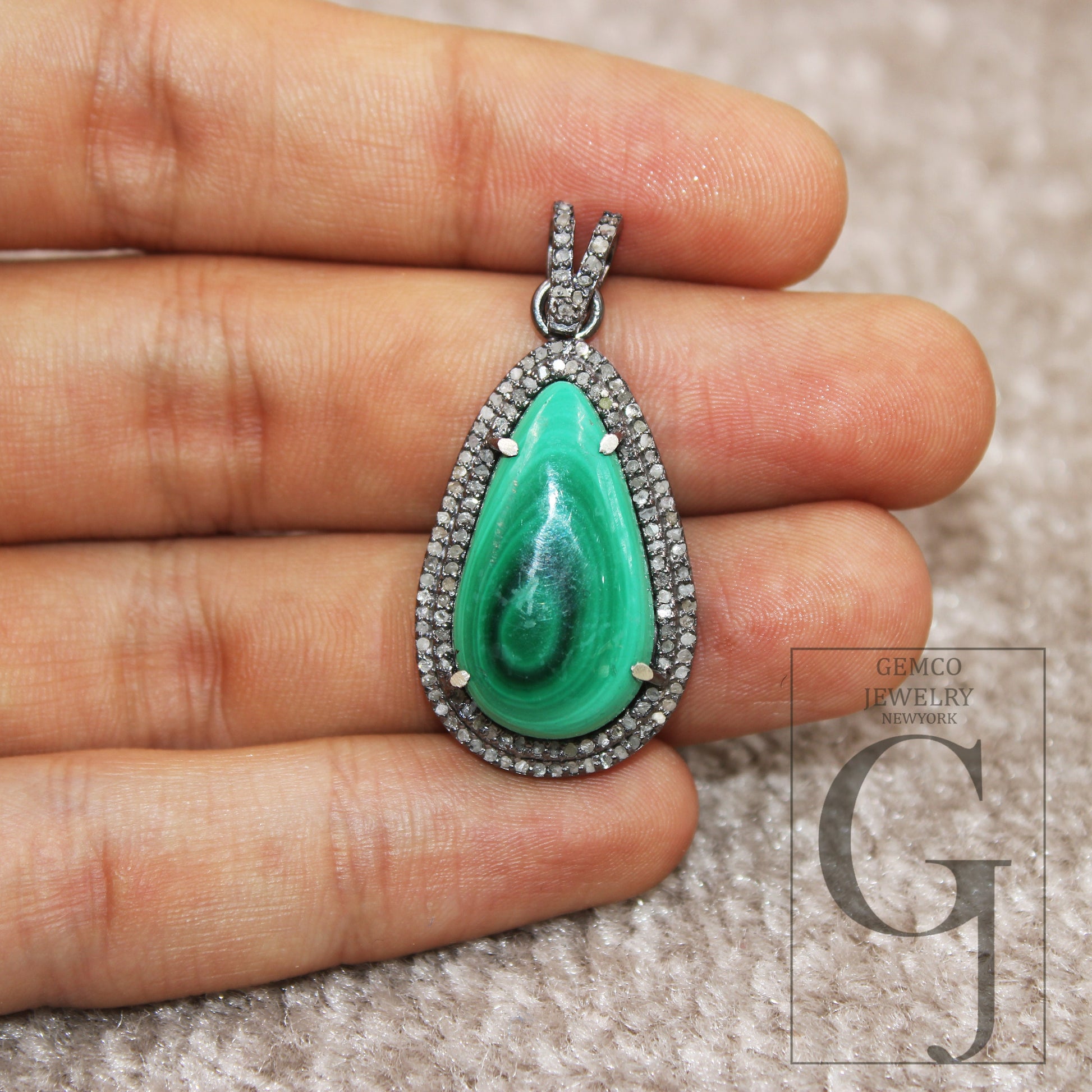 Antique Look Malachite Pendant Designer Rosecut Pave Diamond Pendant Sterling 925 Silver Handmade Finish Diamond Charms Necklace Pendant