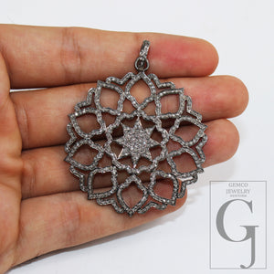 Beautiful Star Pave Designer Rosecut Pave Diamond Pendant 925 Sterling Silver Handmade Finish Diamond Jewelry Necklace Pendant