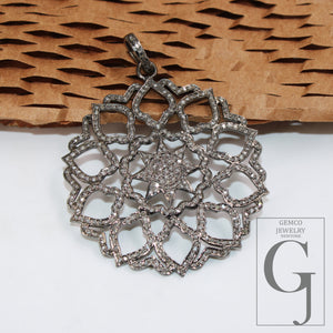 Beautiful Star Pave Designer Rosecut Pave Diamond Pendant 925 Sterling Silver Handmade Finish Diamond Jewelry Necklace Pendant