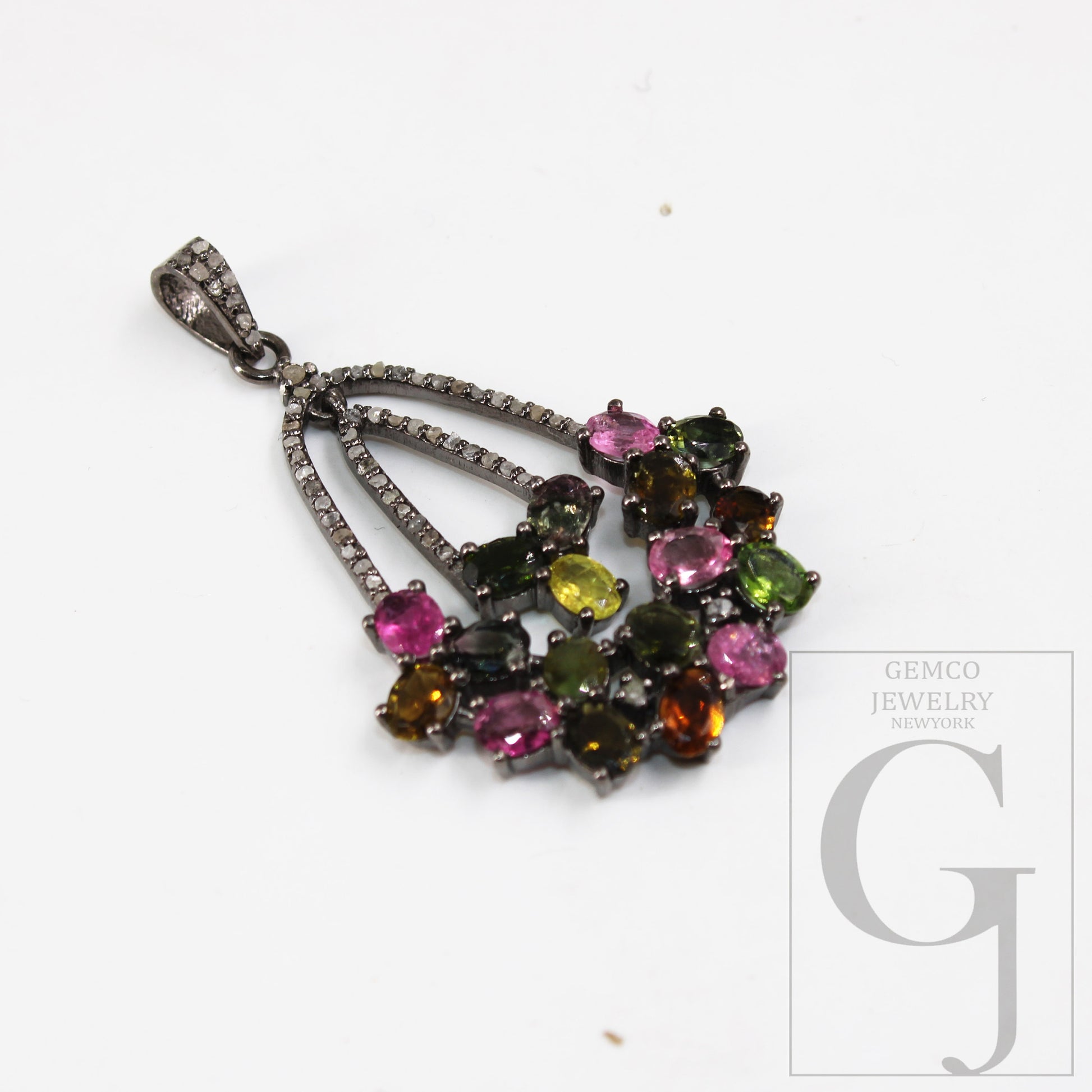 1pc Multi Tourmaline Designer Pendant Rosecut Pave Diamond Pendant 925 Sterling Silver Handmade Finish Diamond Charms Necklace Pendant
