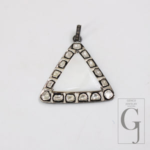 1pc Pearl With Polki Diamond Slice  Diamond Pendant Rosecut Pendant 925 Sterling Silver Handmade Pendant Jewelry Pendant For Necklaces