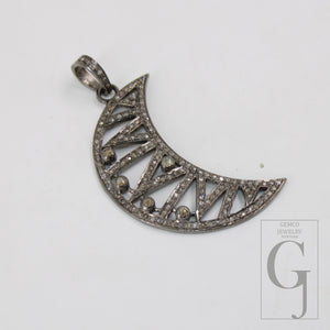 1pc Antique Finish Crescent Moon Design Pave Diamond Rosecut Pendant 925 Sterling Silver Pendant Handmade Diamond Pendant Jewelry