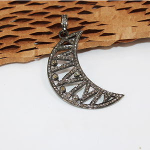 1pc Antique Finish Crescent Moon Design Pave Diamond Rosecut Pendant 925 Sterling Silver Pendant Handmade Diamond Pendant Jewelry