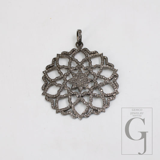 Beautiful Star Pave Designer Rosecut Pave Diamond Pendant 925 Sterling Silver Handmade Finish Diamond Jewelry Necklace Pendant