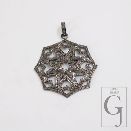 Beautiful Designer Love Pendant Rosecut Pave Diamond Pendant 925 Sterling Silver Handmade Finish Beautiful Diamond Pendant Jewelry