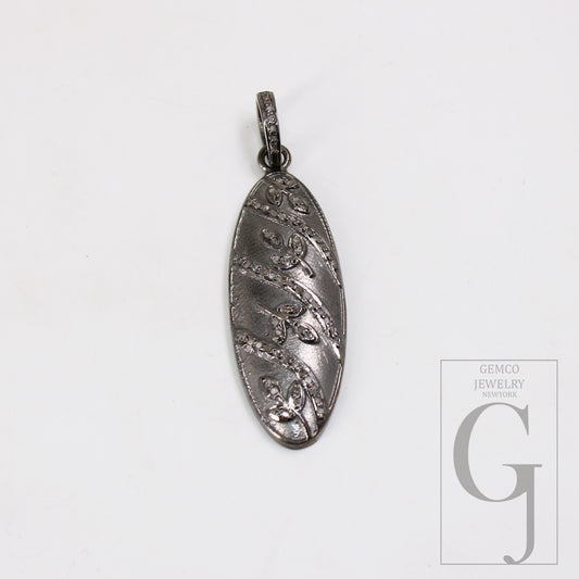 Beautiful Oval Designer Flower Pendant Rosecut Pave Diamond Pendant 925 Sterling Silver Handmade Finish Diamond Jewelry Necklace Pendant
