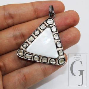 1pc Pearl With Polki Diamond Slice  Diamond Pendant Rosecut Pendant 925 Sterling Silver Handmade Pendant Jewelry Pendant For Necklaces