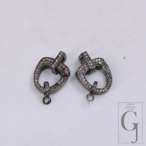 1pc Pave Diamond Clasp,Lobster Clasp ,925 Sterling Silver Handmade Clasp , Diamond Clasp With Matching Jump Ring,Rose Cut Diamond Clasp.
