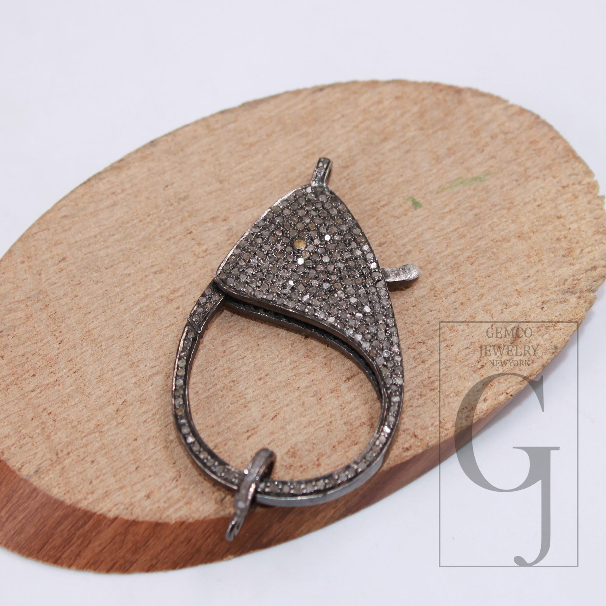 1pc Jumbo Size Rosecut Full Pave Diamond Lobster Design Clasp 925 Sterling Silver Handmade Finish Clasp With Matching Diamond Jump Ring