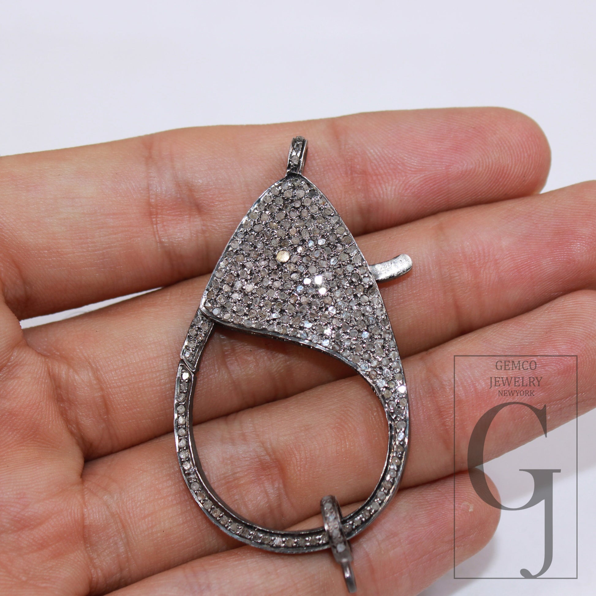1pc Jumbo Size Rosecut Full Pave Diamond Lobster Design Clasp 925 Sterling Silver Handmade Finish Clasp With Matching Diamond Jump Ring