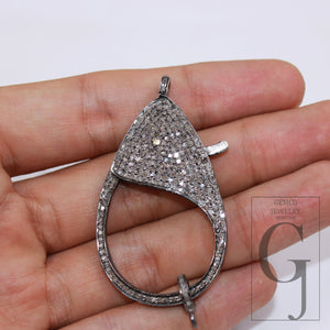1pc Jumbo Size Rosecut Full Pave Diamond Lobster Design Clasp 925 Sterling Silver Handmade Finish Clasp With Matching Diamond Jump Ring
