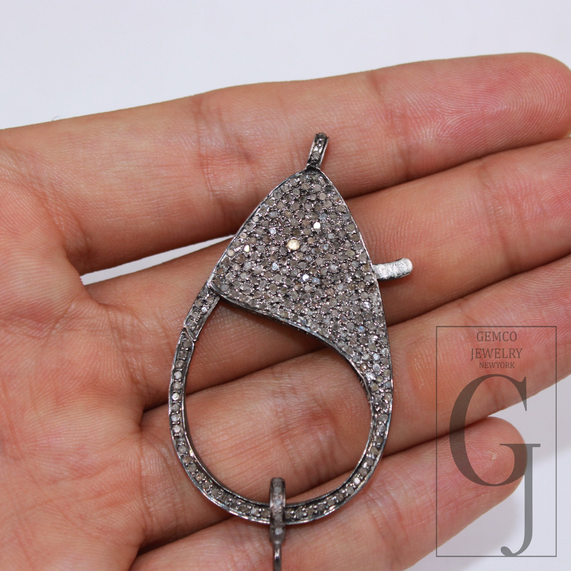 1pc Jumbo Size Rosecut Full Pave Diamond Lobster Design Clasp 925 Sterling Silver Handmade Finish Clasp With Matching Diamond Jump Ring