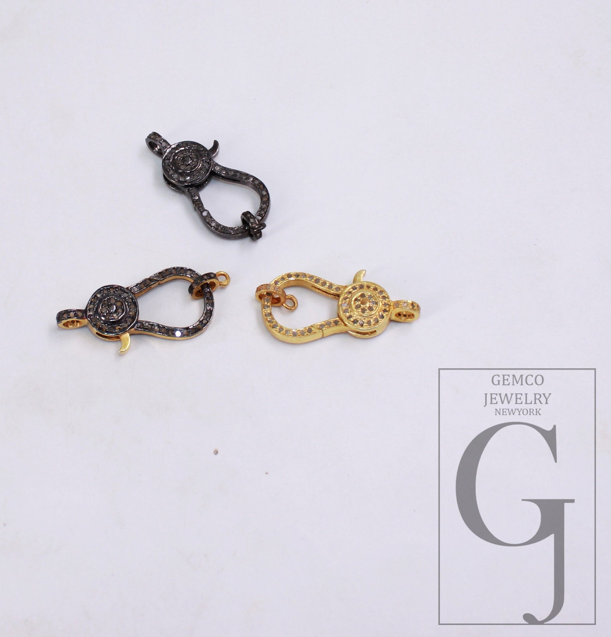 1pc Antique  Lobster Clasp Rose Cut Pave Diamond Clasp 925 Sterling Silver Handmade Finish Diamond Necklace Clasp Pendant Clasp Jewelry