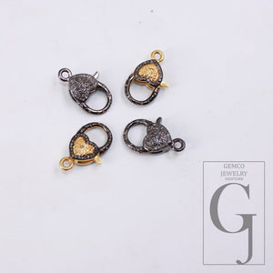 1pc Vermail Gold Heart Shape Look Rosecut Pave Diamond Design Lobster Clasps 925 Sterling Silver Handmade Finish Diamond Necklace Clasp