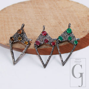 Antique Look Rosecut Pave Diamond Designer Lobster Clasp 925 Sterling Silver Handmade Finish Diamond/Sapphire/Ruby/Emerald Gemstone Clasp