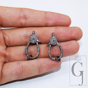 1pc Latest design Rosecut pave diamond lobster design clasp 925 sterling silver handmade finish clasp with matching jump ring lobster clasp