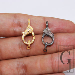 1pc Oxidized & Vemail Gold Rosecut Pave Diamond Locks 925 Sterling Silver Finish Pave Diamond Lobster Clasp Charm Pendant Necklace Supplies